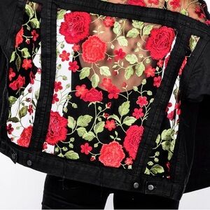 Dragon Denim Jacket with rose mesh cut out (rose half)